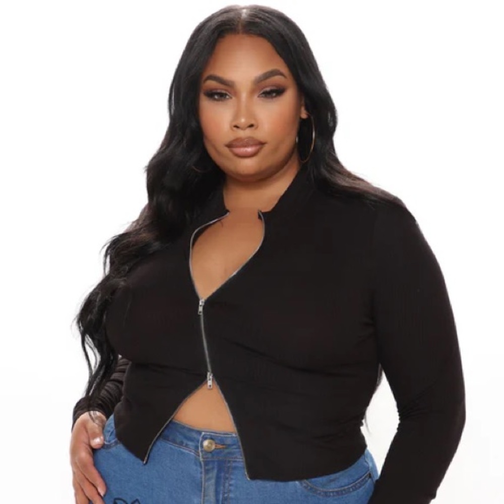 Black Zipper Front Women's Top